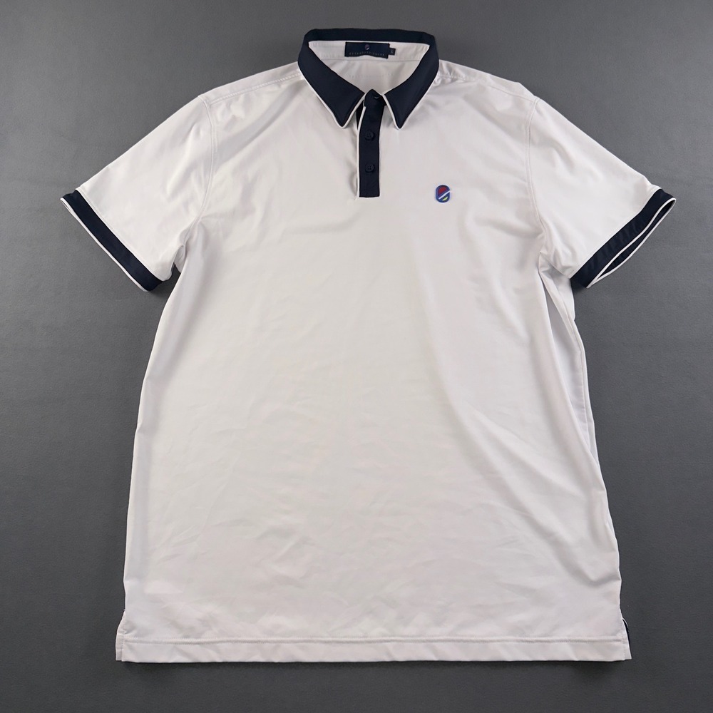 Extracurricular Mens Golf Polo Shirt White Navy Blue Contrast Short Sleeve L